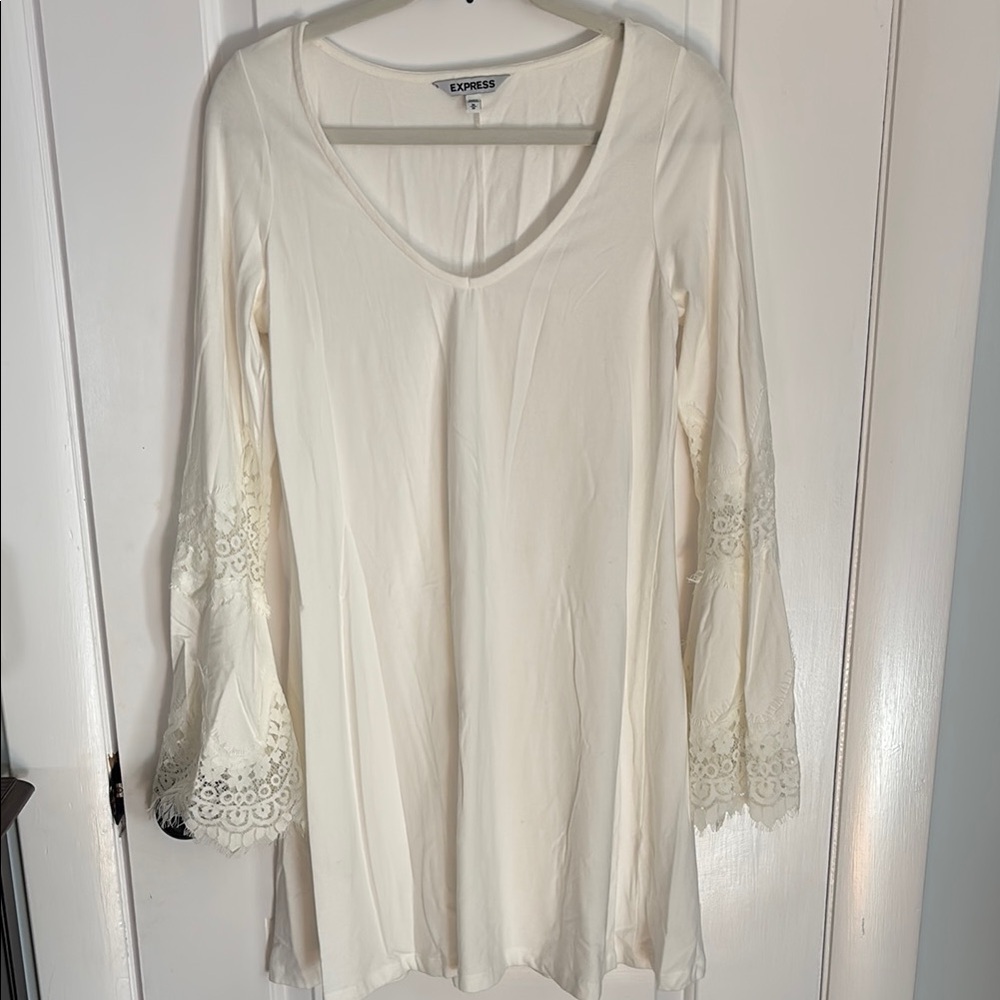 NWOT- Express Women's Cream Lace Sleeve Top